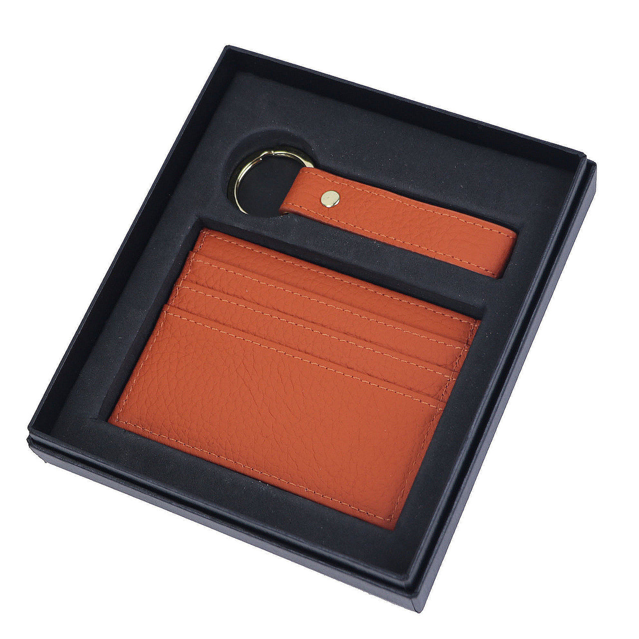 Genuine Leather Cardholder Key Ring Gift Box Set