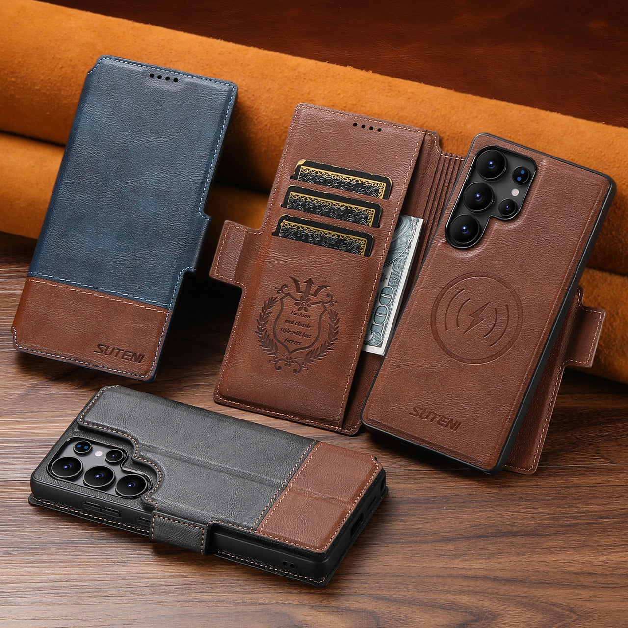 Faux Leather Wireless Charging Card Holder Stand Wallet Magnetic Flip Cover Phone Case For Samsung Galaxy S25 Ultra