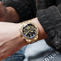 Thumbnail for Men's Casual Alloy Watch Blue Light Glass Fake Three Eyes Quartz Wristwatch