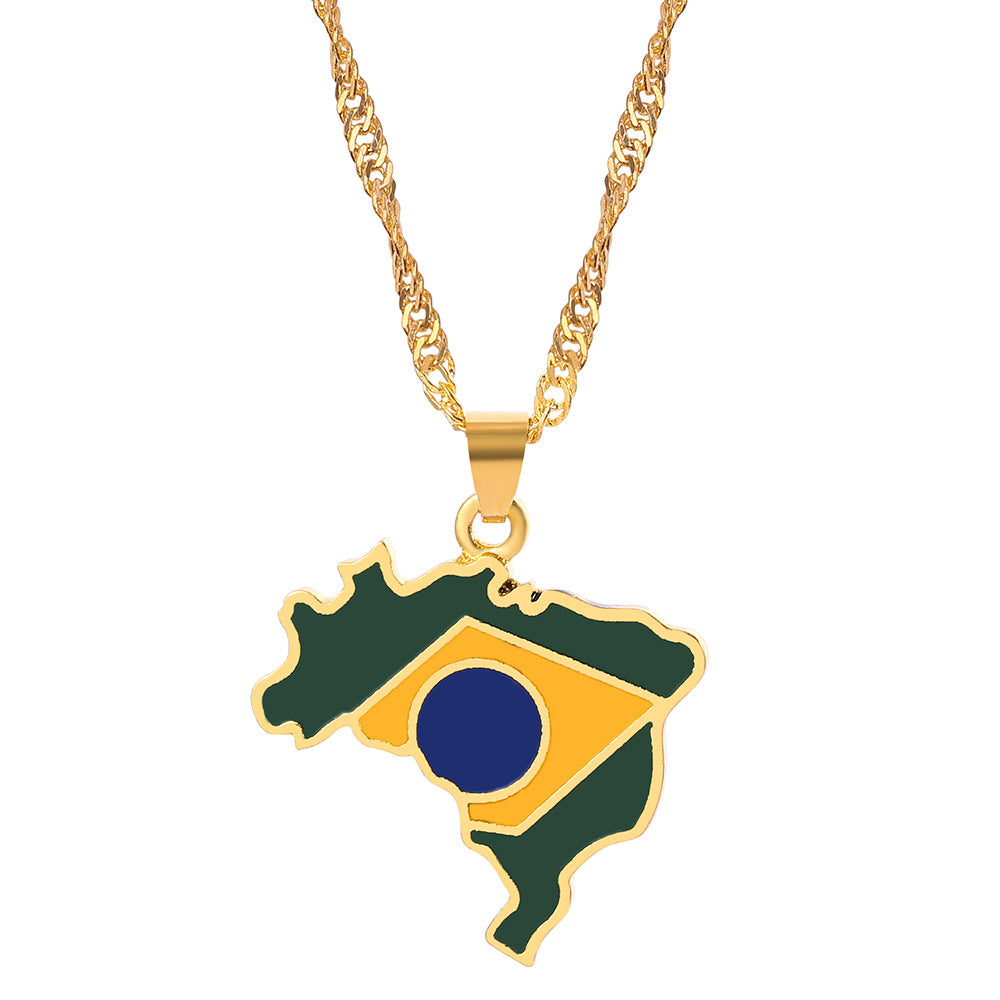 Brazil Map Flag Necklace
