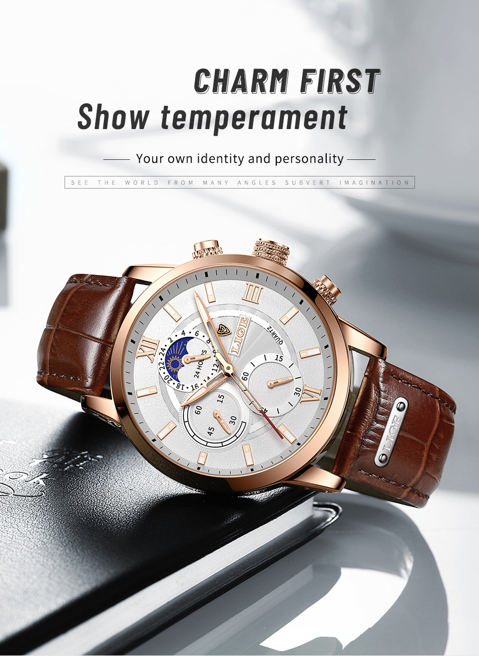 Top Brand Luxury Brown Leather Casual Quartz Watch Men
