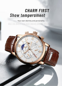 Thumbnail for Top Brand Luxury Brown Leather Casual Quartz Watch Men