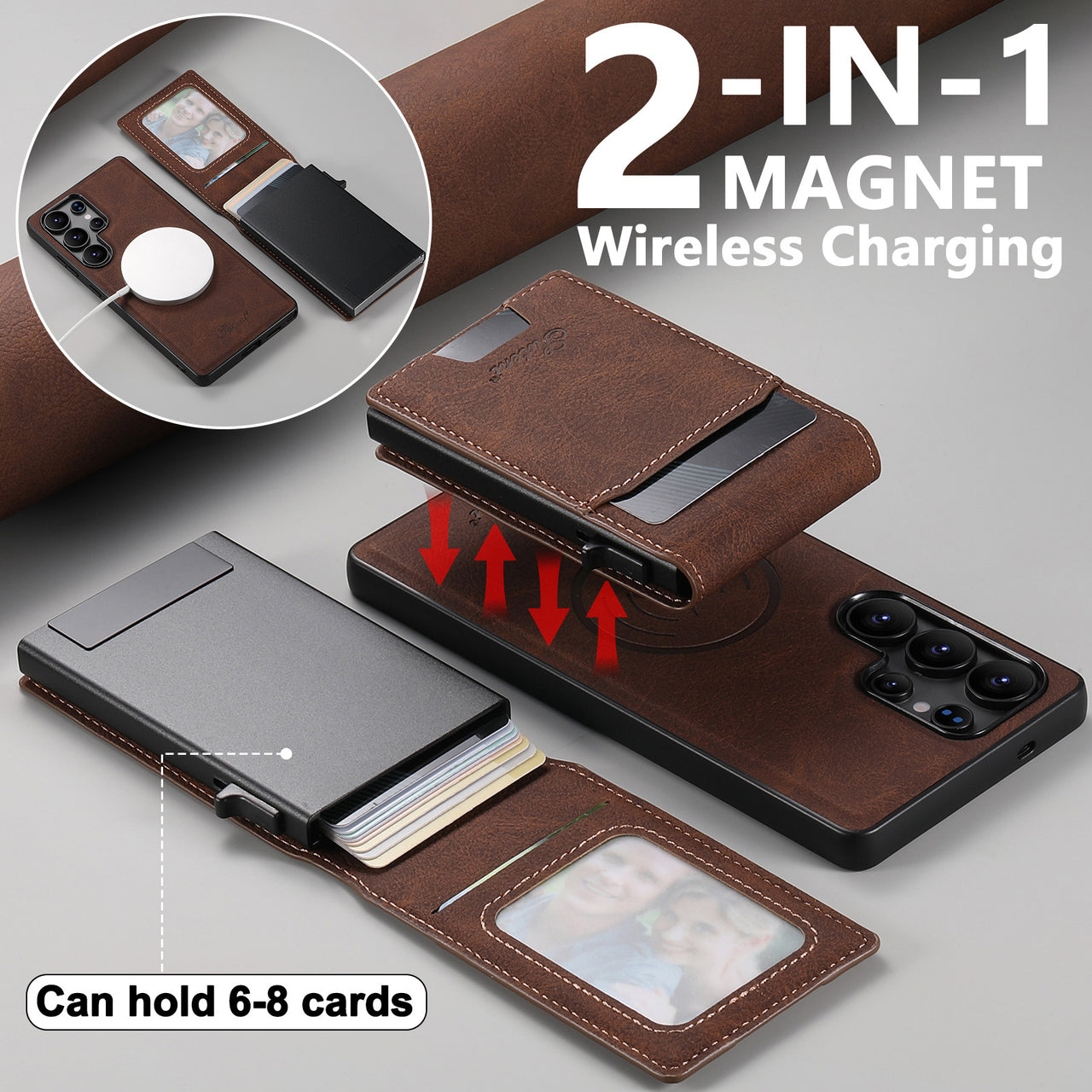 Magnetic Leather Case with Card Slot for Samsung S25/S24/S23/S22 Ultra