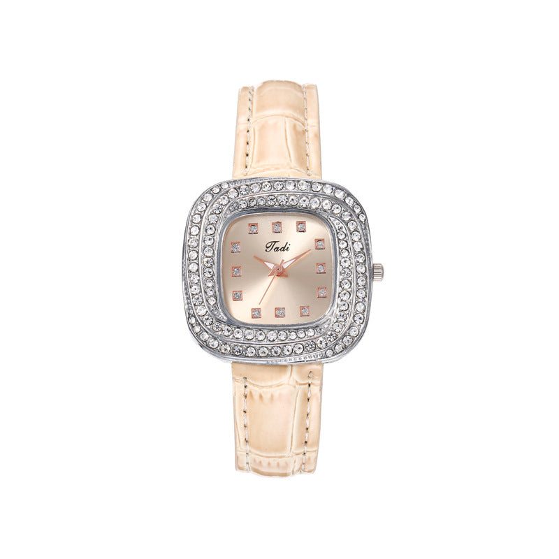 Fashionable Minimalist Ladies' Square Quartz Watch Full Sky Star Leather Strap Black Business Style Women's Wristwatch