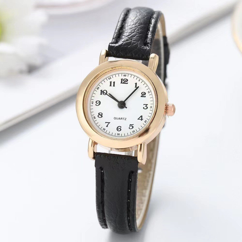 Small Strap Dial Watch Women Exquisite Retro Leather Quartz Wirstwatch