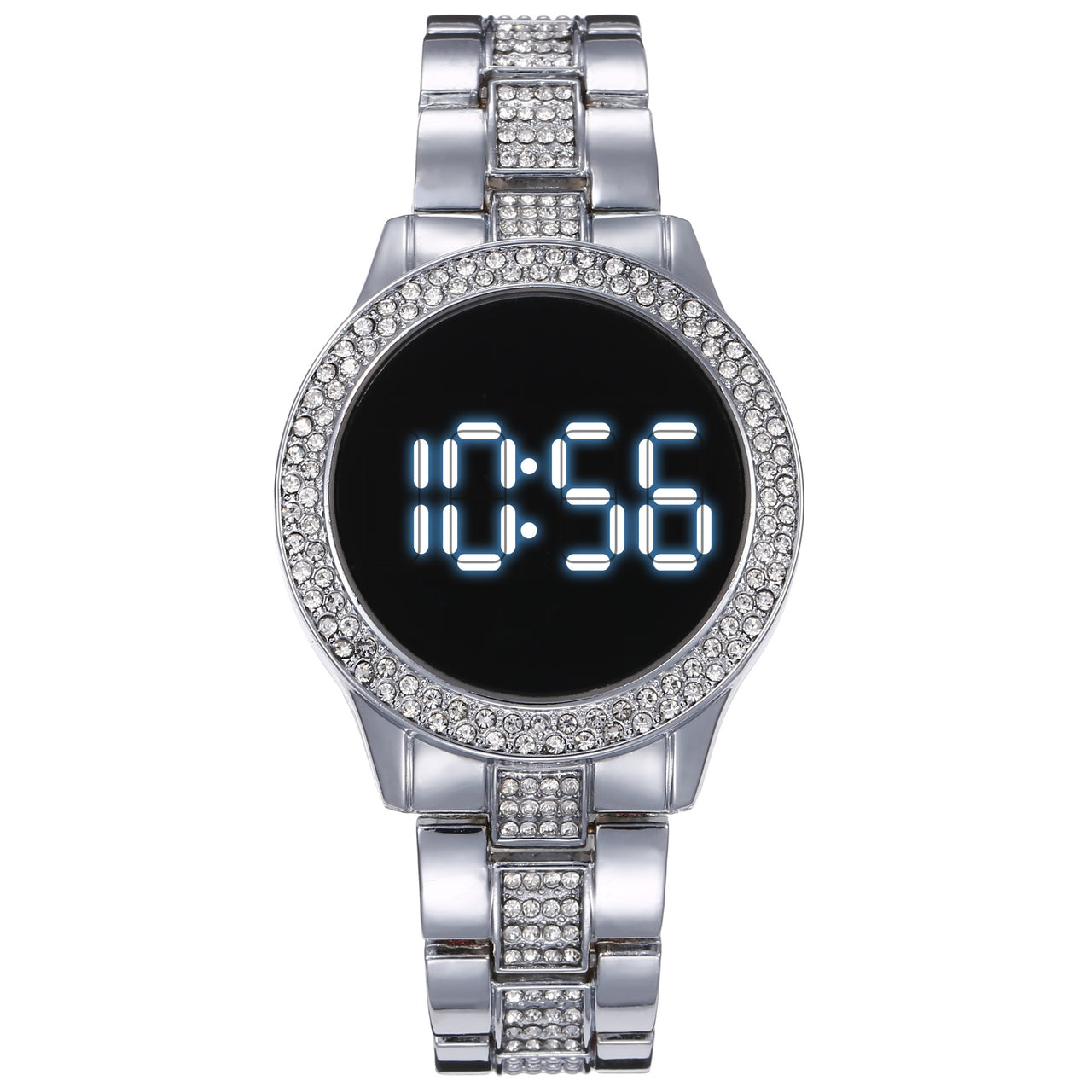 Luxury Rose Gold LED Digital Watches Stainless Steel Diamond-set Dial Magnet Dress LED Quartz Watch