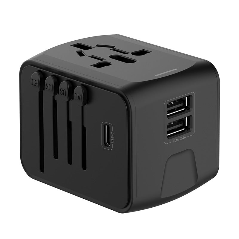 International travel adapter with 2 USB and Type C power adapters for fast charging EU/UK/US/Australia travel plugs