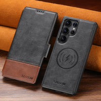 Thumbnail for Faux Leather Wireless Charging Card Holder Stand Wallet Magnetic Flip Cover Phone Case For Samsung Galaxy S25 Ultra