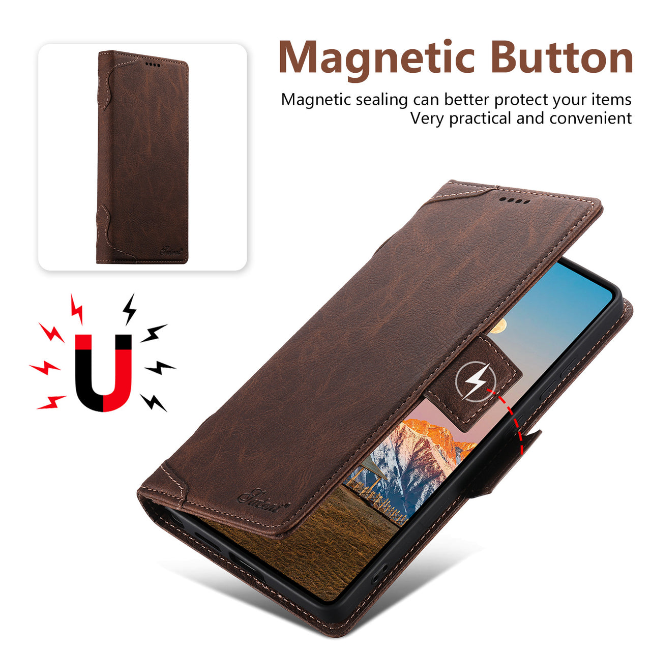 Faux Leather Flip Case with Card Holder, Stand and Magnetic Button for Samsung Galaxy S25 Ultra