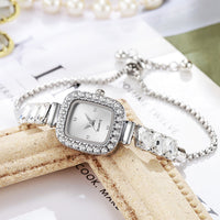Thumbnail for Fashionable Ladies Quartz Watch Drawstring Square Sugar Insert Diamond Pull out Bracelet Style Women's Wristwatch