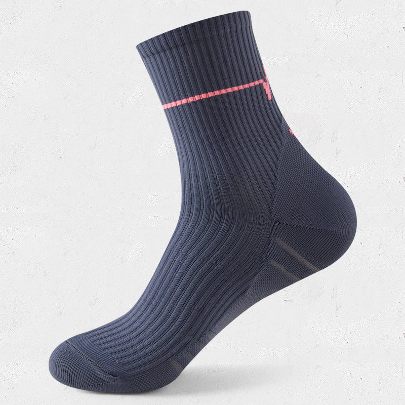 Electrocardiogram Professional sports mid-tube socks for running sweat absorbing