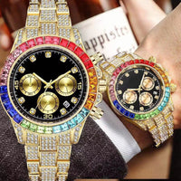 Thumbnail for Fashionable Hip Hop Steel Belt Calendar Quartz Watch Business Diamond Embedded Large Gold Watch Three Eyes Bracelet Steel Belt