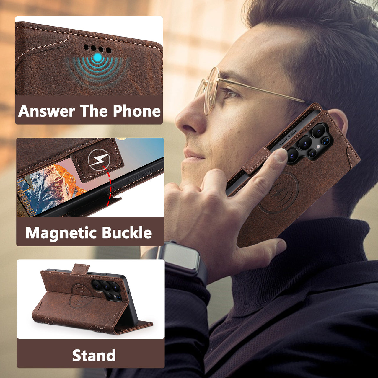 Faux Leather Flip Case with Card Holder, Stand and Magnetic Button for Samsung Galaxy S25 Ultra