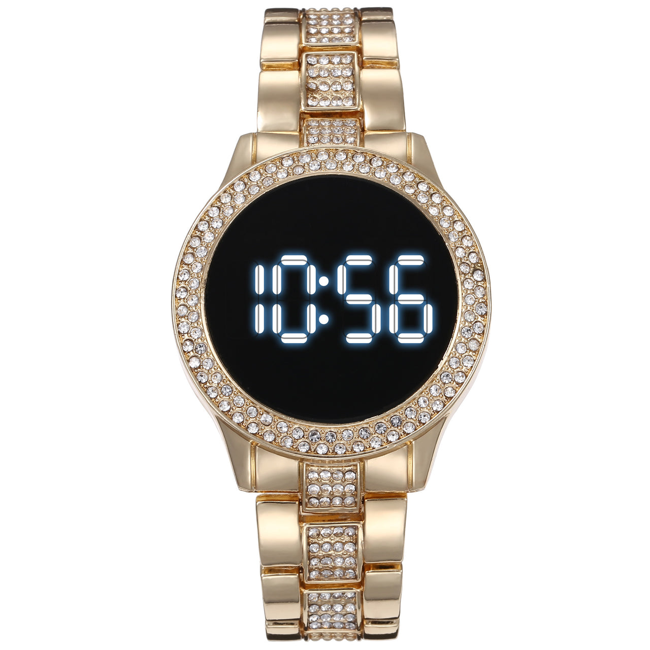 Luxury Rose Gold LED Digital Watches Stainless Steel Diamond-set Dial Magnet Dress LED Quartz Watch