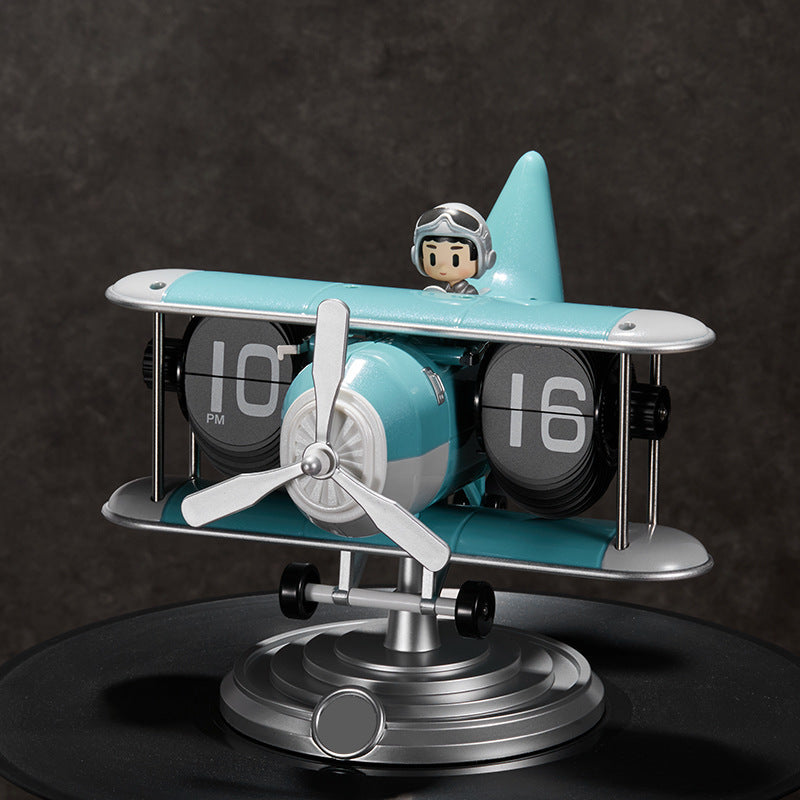 Retro Airplane Style Battery Powered Silent Desk Alarm Clock