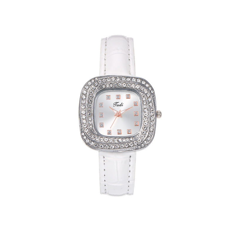 Fashionable Minimalist Ladies' Square Quartz Watch Full Sky Star Leather Strap Black Business Style Women's Wristwatch