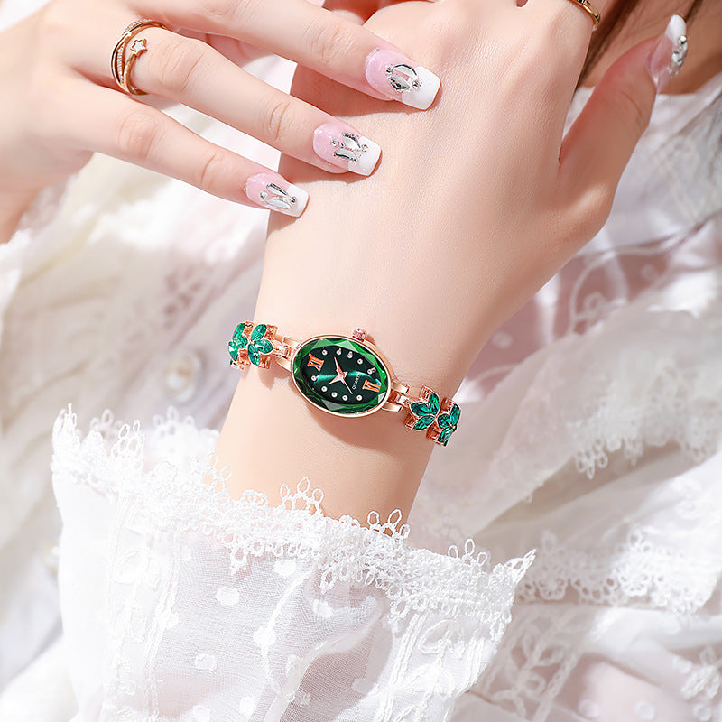Light Luxury Diamond Inlaid Female Watch Waterproof Oval Ladies Fashion Quartz Bracelet Wristwatch