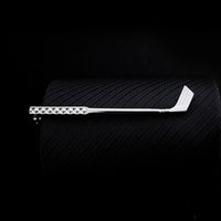 Thumbnail for Side view of Copper Silver Golf Clubs Shaped aviation tie clip in stainless steel, polished finish.