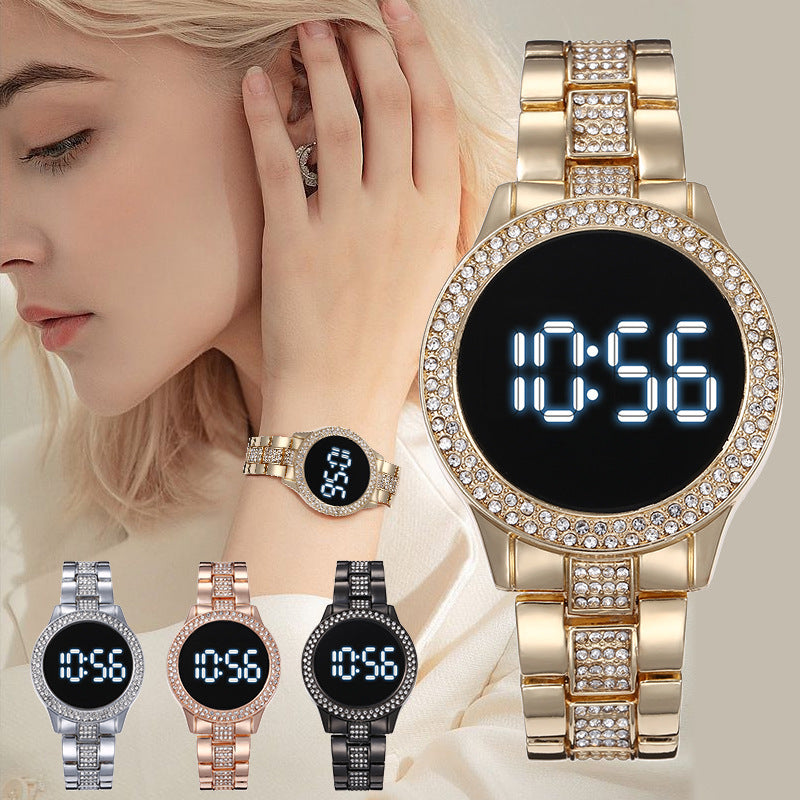 Luxury Rose Gold LED Digital Watches Stainless Steel Diamond-set Dial Magnet Dress LED Quartz Watch