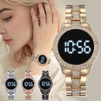 Thumbnail for Luxury Rose Gold LED Digital Watches Stainless Steel Diamond-set Dial Magnet Dress LED Quartz Watch