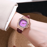 Thumbnail for Women's Simple Diamond Ring Lady Quartz Watch Light Luxury Leather Strap Girl College Student Fashion Wristwatch