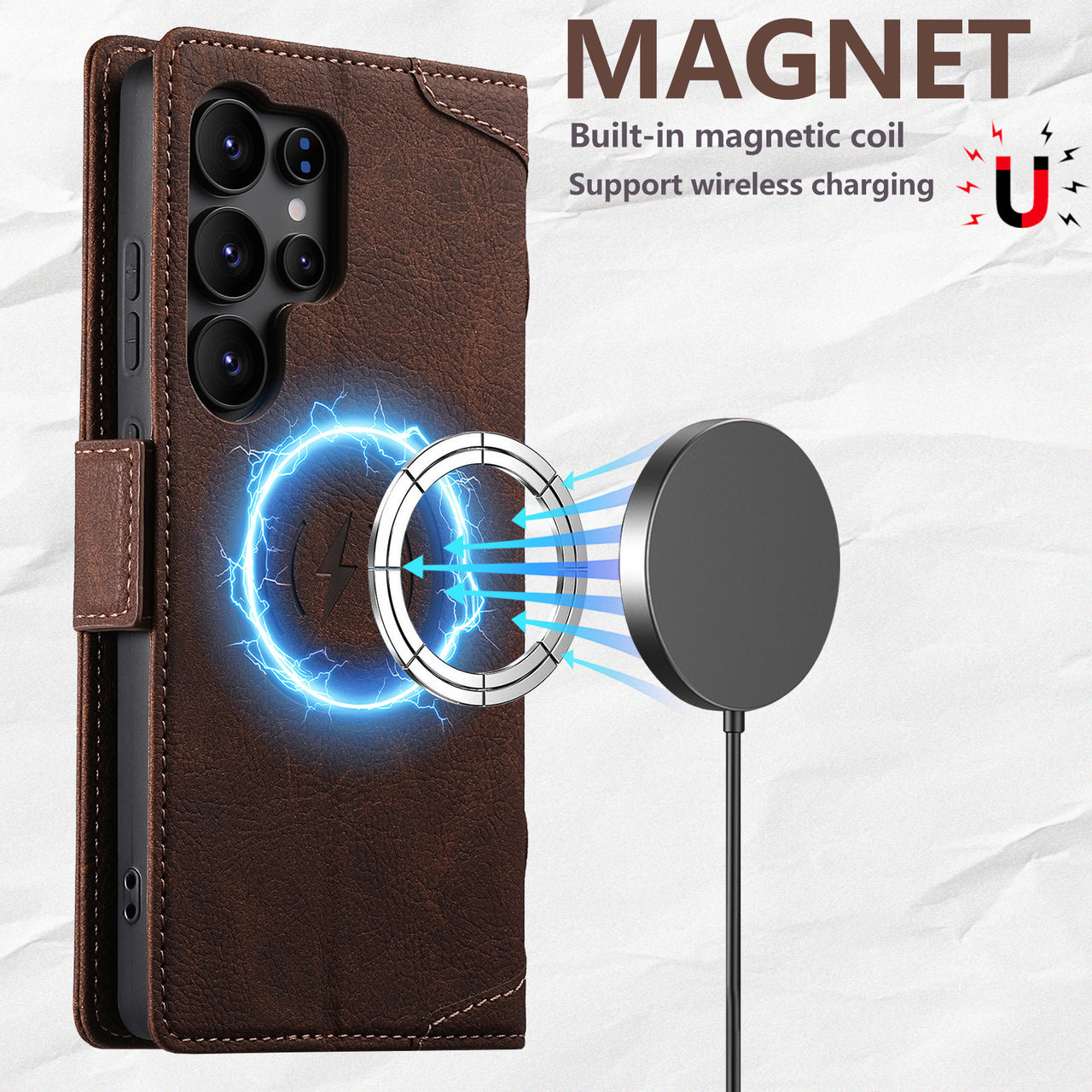 Faux Leather Flip Case with Card Holder, Stand and Magnetic Button for Samsung Galaxy S25 Ultra