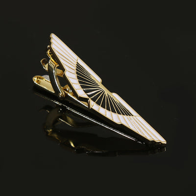 Copper Fan Shaped aviation-themed tie clip, polished stainless steel.