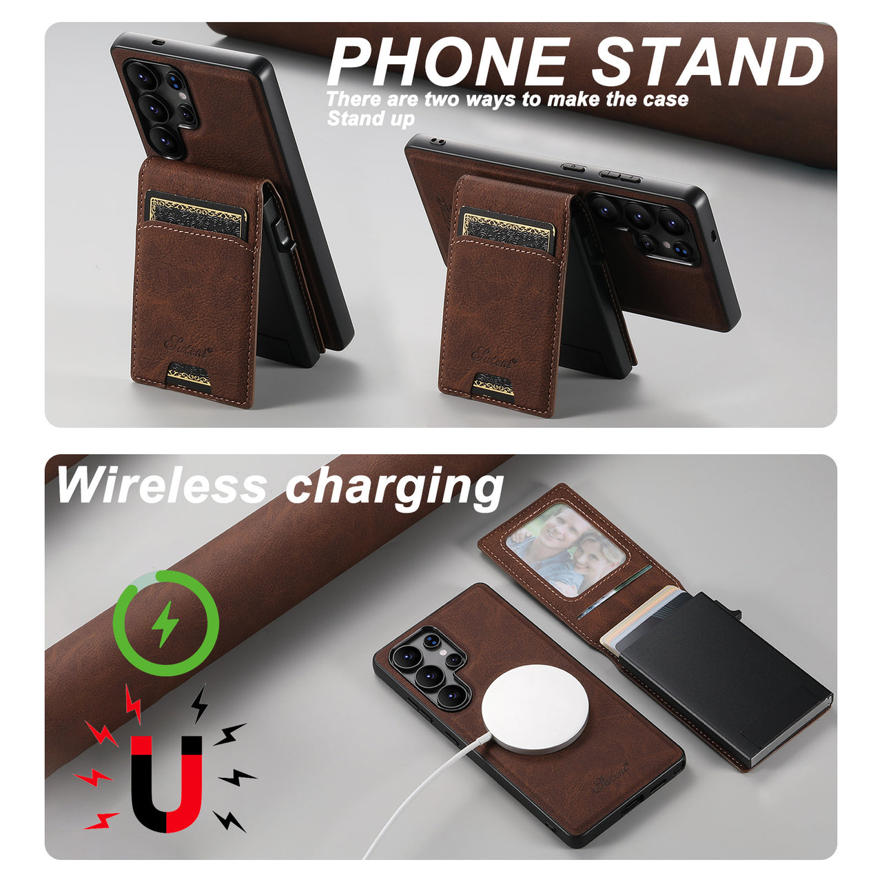 Magnetic Leather Case with Card Slot for Samsung S25/S24/S23/S22 Ultra