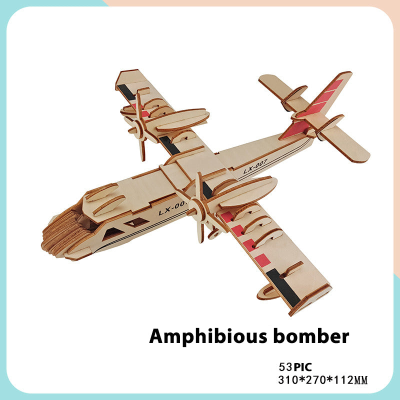 Laser Cut Wooden Simulation 3D Puzzle Airplane (4)  Construction DIY Manual Assembly