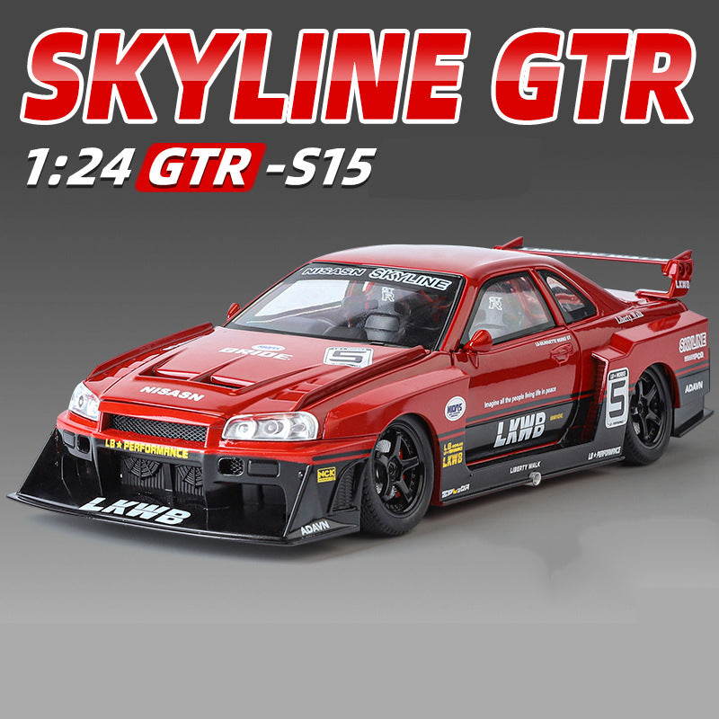 1:24 Scale GTR R34 Wide Body Alloy Model Decorate Sports Car With LED Lights Engine Sound Effects Diecast