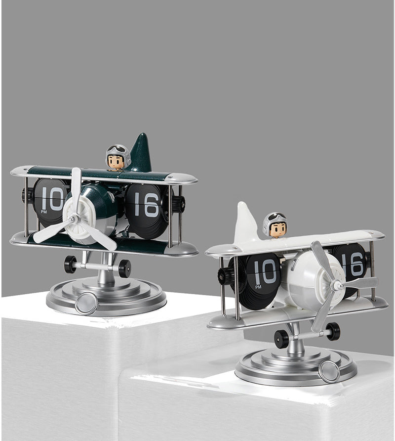 Retro Airplane Style Battery Powered Silent Desk Alarm Clock