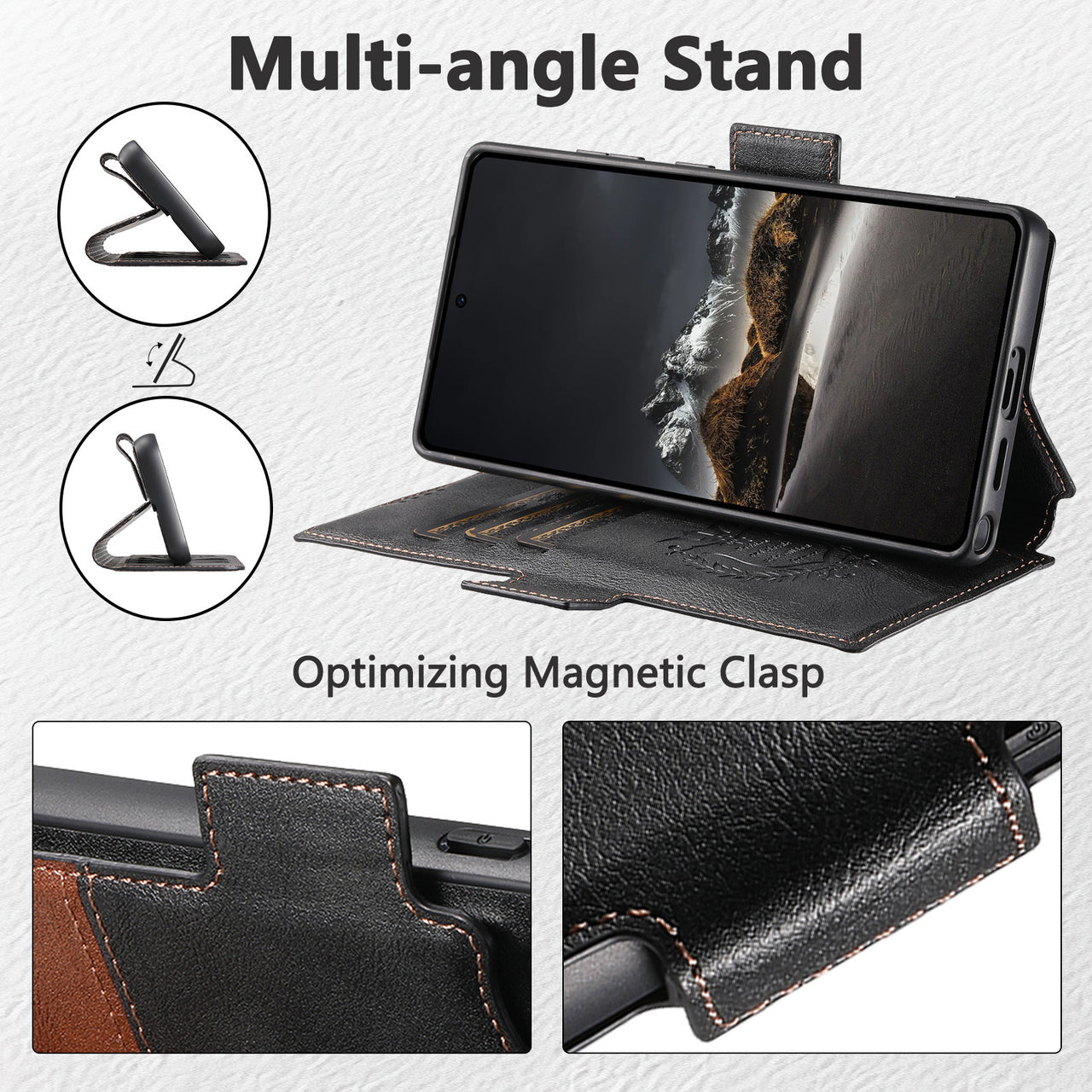 Faux Leather Wireless Charging Card Holder Stand Wallet Magnetic Flip Cover Phone Case For Samsung Galaxy S25 Ultra