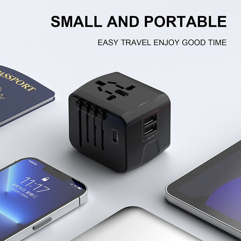 International travel adapter with 2 USB and Type C power adapters for fast charging EU/UK/US/Australia travel plugs