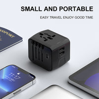 Thumbnail for International travel adapter with 2 USB and Type C power adapters for fast charging EU/UK/US/Australia travel plugs