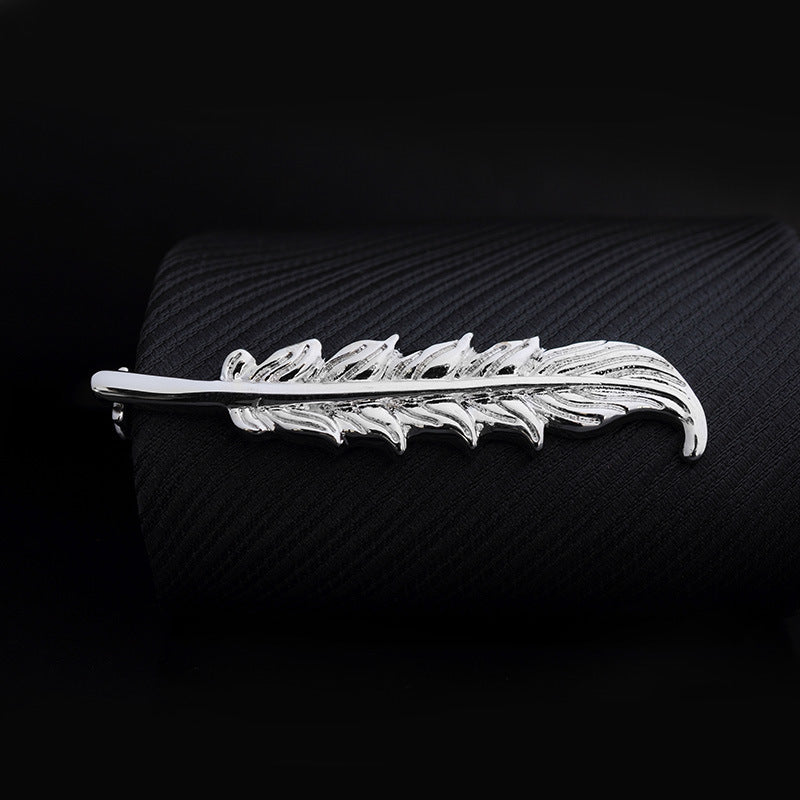 Copper Silver Feather Shaped Tie Clip
