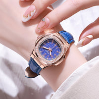 Thumbnail for Women's Simple Diamond Ring Lady Quartz Watch Light Luxury Leather Strap Girl College Student Fashion Wristwatch