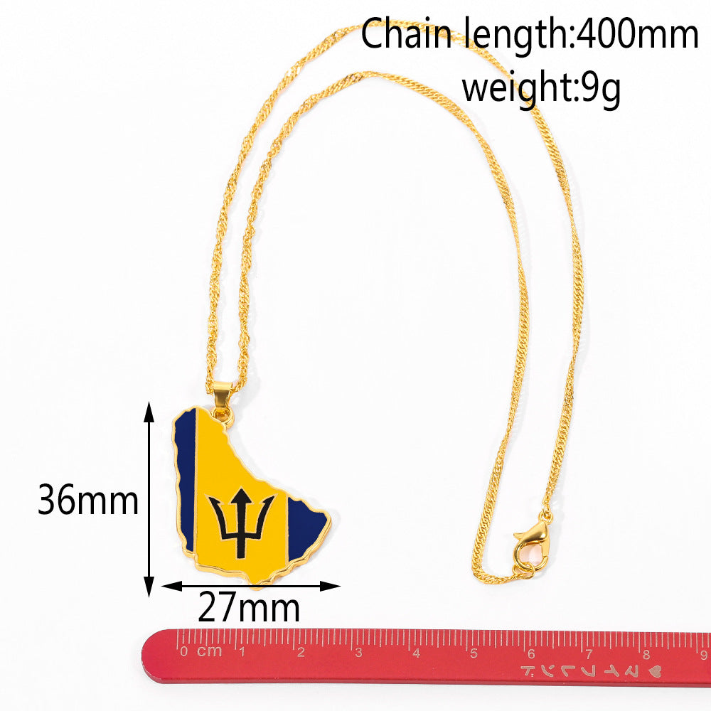 Barbados  Map Flag Necklace