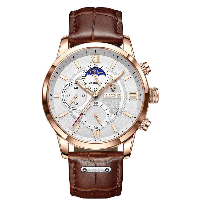 Top Brand Luxury Brown Leather Casual Quartz Watch Men