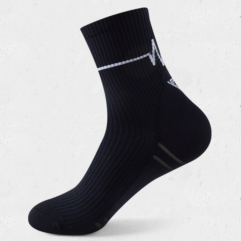 Electrocardiogram Professional sports mid-tube socks for running sweat absorbing