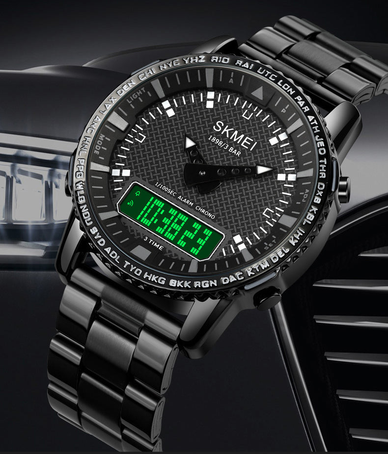 Multifunctional Trendy Electronic Watch Three Time Outdoor Sports Watch