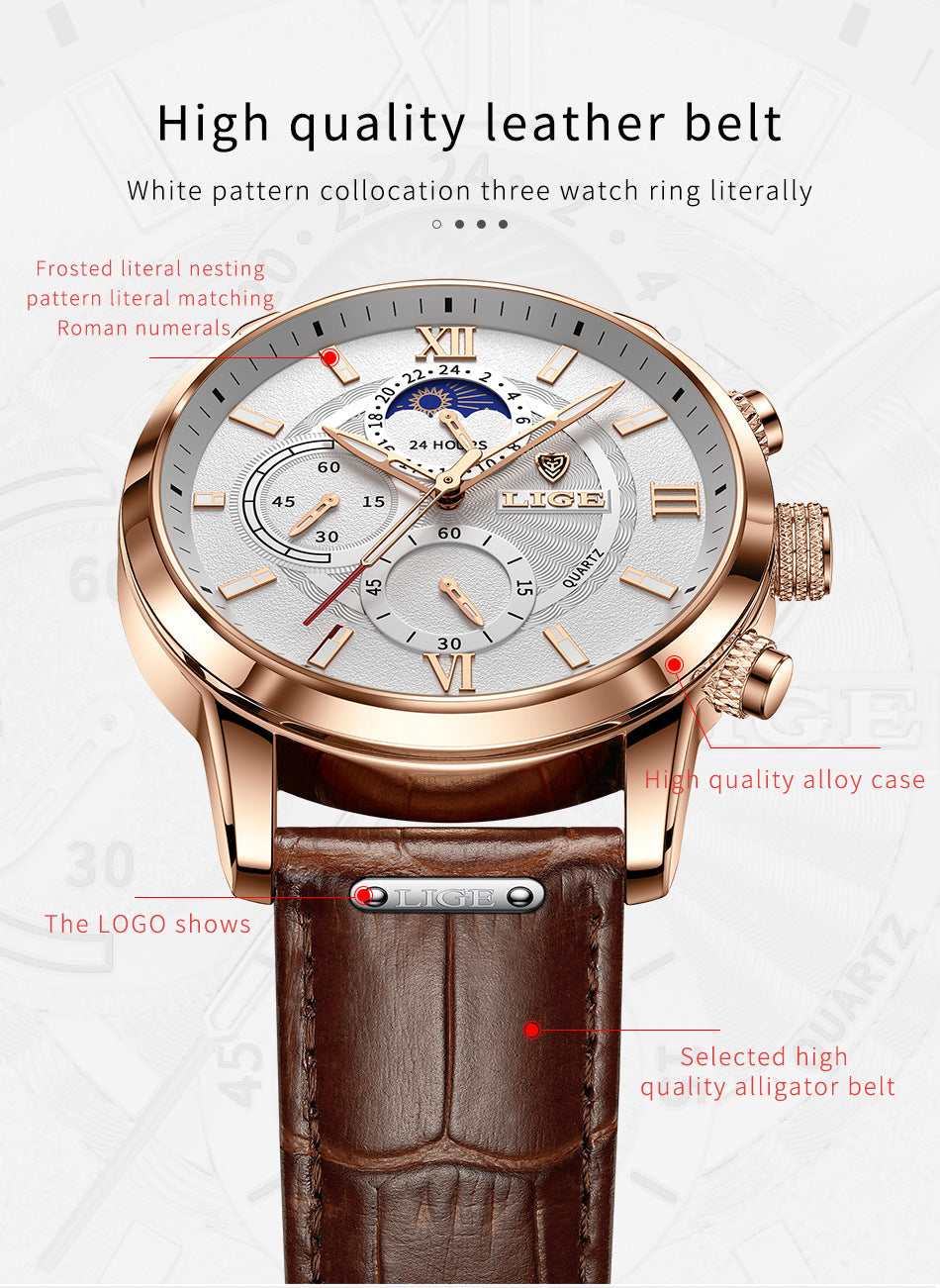 Top Brand Luxury Brown Leather Casual Quartz Watch Men