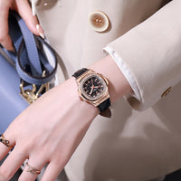 Thumbnail for Women's Simple Diamond Ring Lady Quartz Watch Light Luxury Leather Strap Girl College Student Fashion Wristwatch