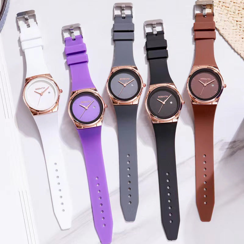 Pure Color Silicone Strap Calendar  Quality Women's Watch