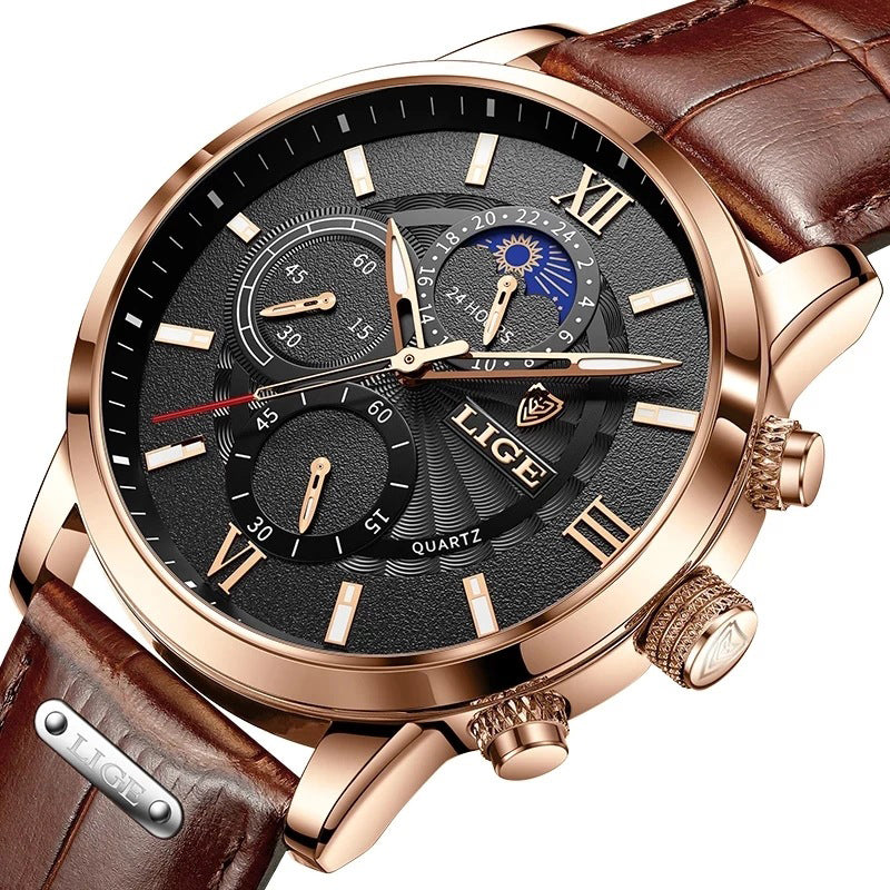 Top Brand Luxury Brown Leather Casual Quartz Watch Men