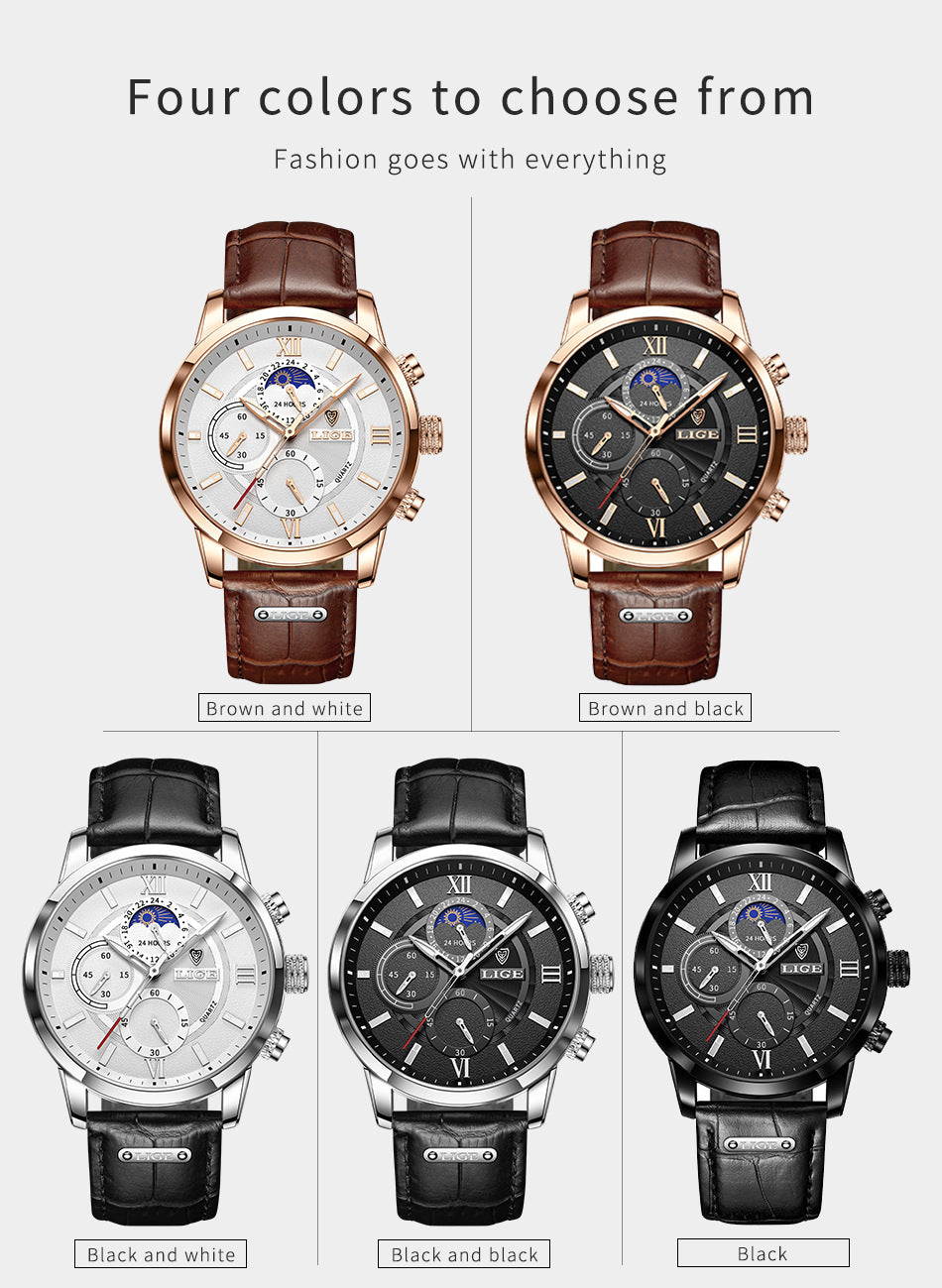 Top Brand Luxury Brown Leather Casual Quartz Watch Men
