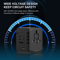 Thumbnail for International travel adapter with 2 USB and Type C power adapters for fast charging EU/UK/US/Australia travel plugs