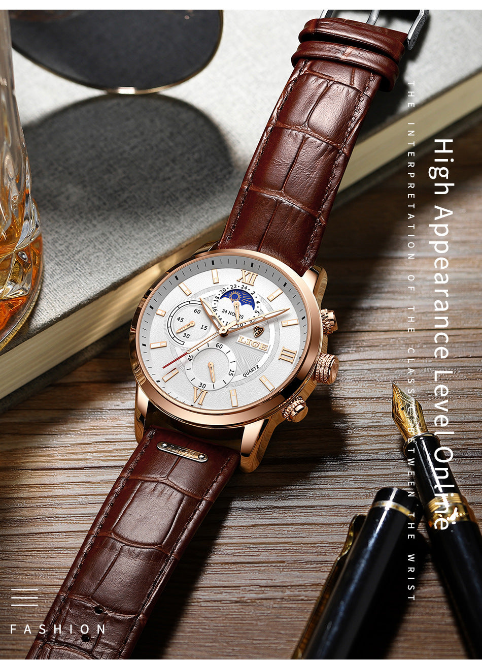 Top Brand Luxury Brown Leather Casual Quartz Watch Men