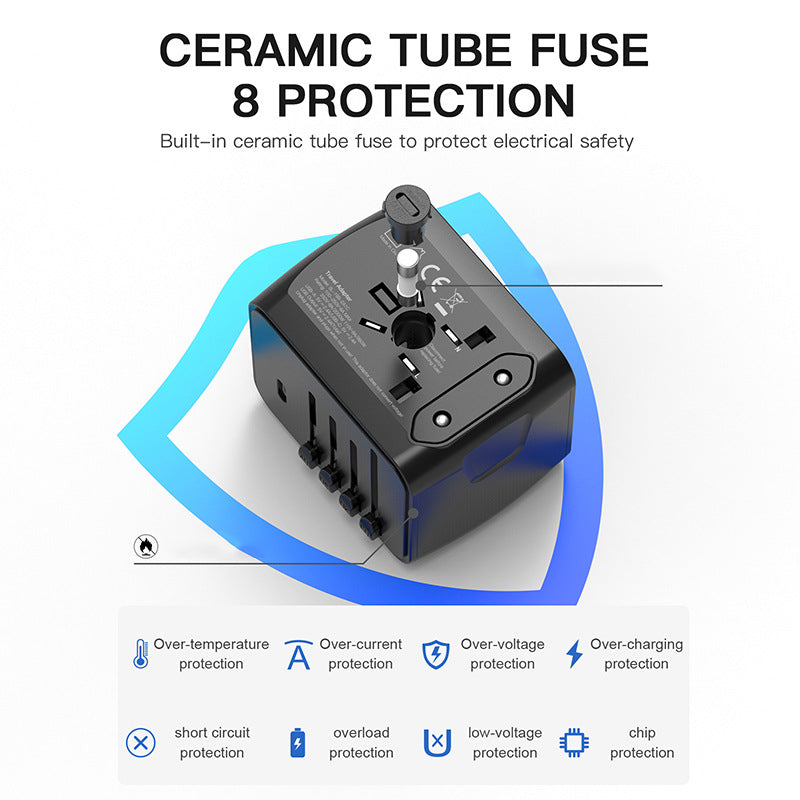 International travel adapter with 2 USB and Type C power adapters for fast charging EU/UK/US/Australia travel plugs