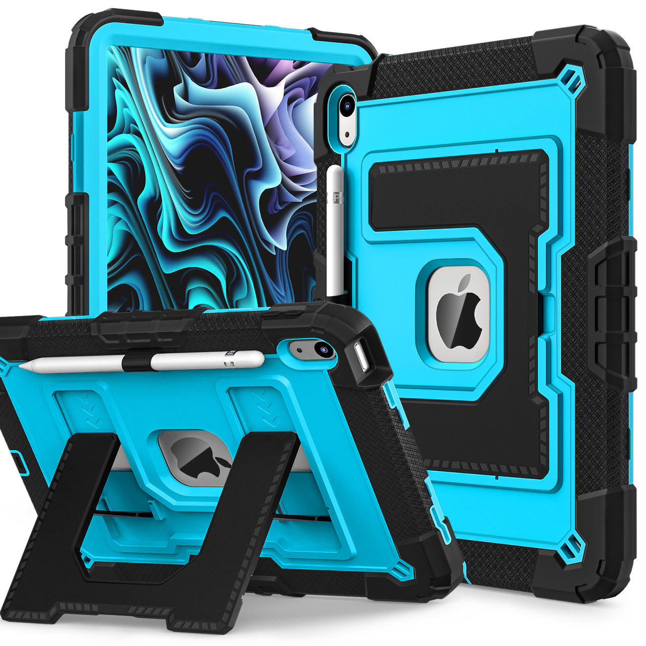 Shockproof iPad Tablet Cover with Pen Tray, Rotation Handle Stand, Non-toxic Soft Silicon & Rugged Safety