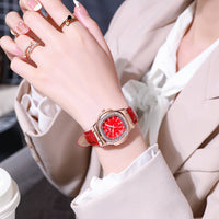 Thumbnail for Women's Simple Diamond Ring Lady Quartz Watch Light Luxury Leather Strap Girl College Student Fashion Wristwatch